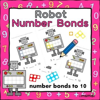 Robot Number Bonds to 10 Worksheets with cut & stick Numicon shapes