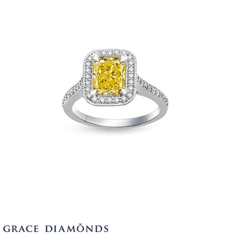 Baguette Cut Yellow Diamond Halo Ring