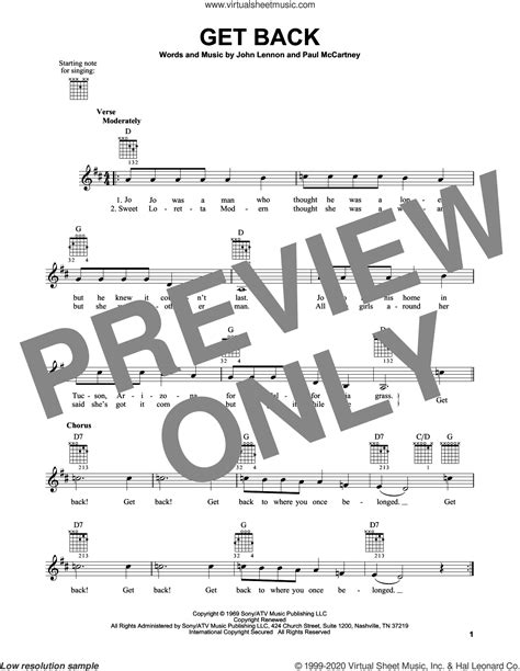 Get Back sheet music for guitar solo (chords) (PDF) v2