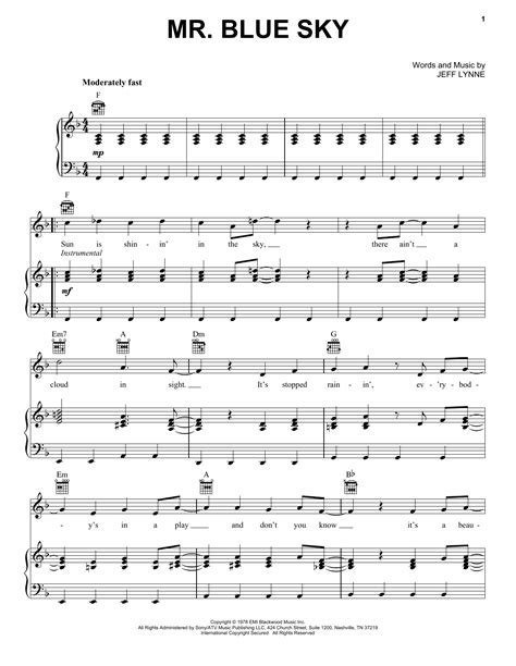 Mr. Blue Sky Sheet Music | Electric Light Orchestra | Piano, Vocal ...