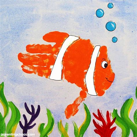 Clown Fish Hand Print Craft for Kids ⋆ Parenting Chaos Fish Handprint ...