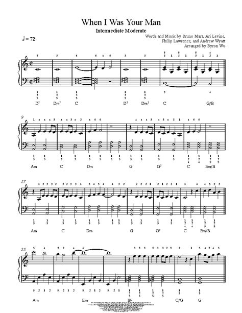 When I Was Your Man by Bruno Mars Sheet Music & Lesson | Intermediate Level