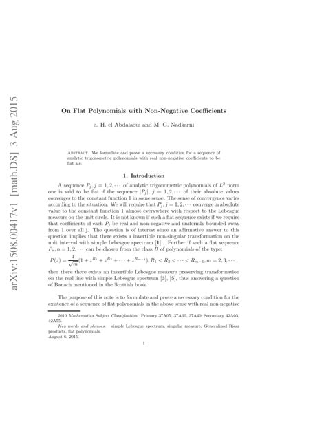 (PDF) On flat polynomials with non-Negative coefficients