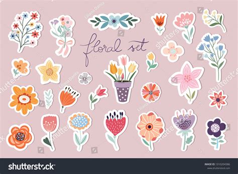 Springtime Stickers Magnets Collection Decorative Floral Stock Vector ...