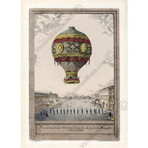 First ascent of Montgolfier brothers hot air balloon in 1783, in Paris ...