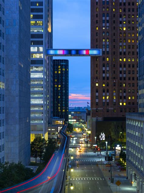 Detroit Skybridge by Phillip K. Smith III connects two of Detroit’s most iconic buildings, One ...