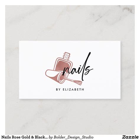 Nails Rose Gold & Black Business Card | Zazzle