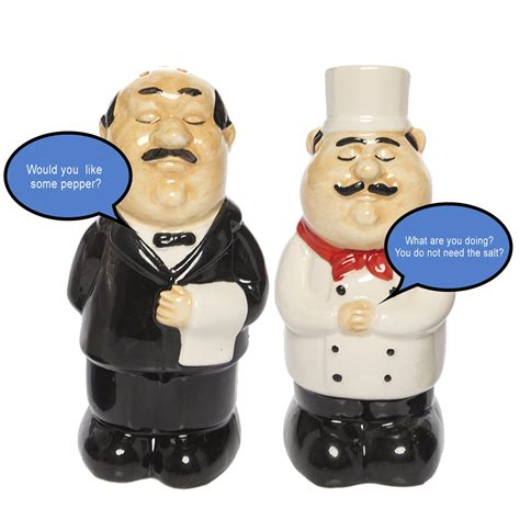 Big Mouth Inc. Set of Funny Talking Ceramic Chef & Waiter Salt And Pepper Shakers Unique Battery ...