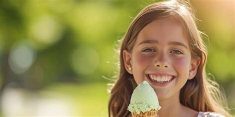 Premium Photo | Child eating ice cream on a blurred background Generative AI