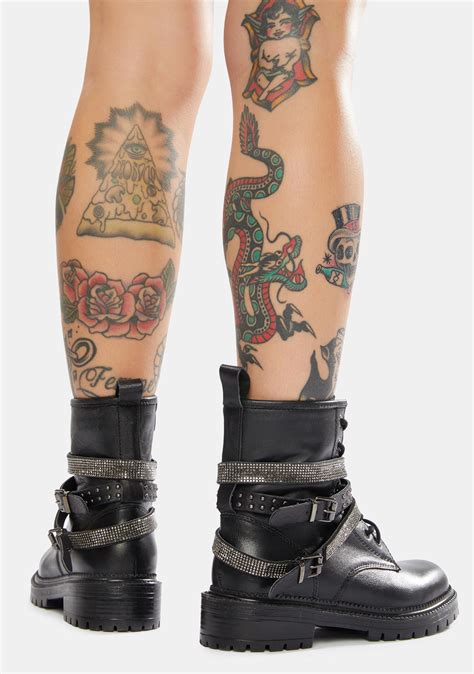 Steve Madden Captain Rhinestone Leather Combat Boots | Dolls Kill