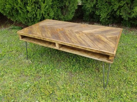 Herringbone Reclaimed Wood Coffee Table on Hairpin Legs with | Etsy