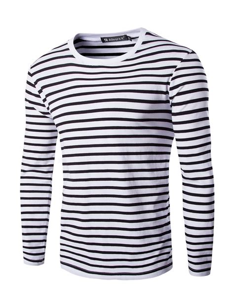 uxcell Men's Striped T Shirt Crew Neck Long Sleeve Casual Cotton ...