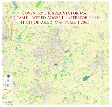 Coventry UK Map Vector City Plan High Detailed Street Map editable ...