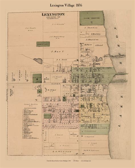 Lexington Village, Lexington, Michigan 1876 Old Town Map Custom Print ...