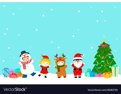 Joyful kids with christmas costumes background Vector Image