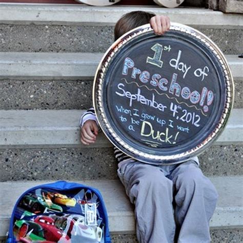 The Domestic Project: First Day of Preschool + Chalkboard Sign DIY