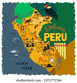 Illustrated Map Peru Vector Illustration All Stock Vector (Royalty Free) 1077738218 | Shutterstock