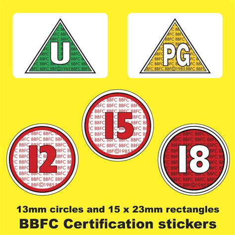 BBFC Classification / Rating Stickers Labels U PG 12 15 18 Ideal For ...