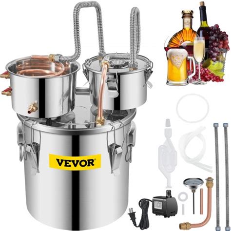 VEVOR Alcohol Still 5 Gal 19L Water Alcohol Distiller Copper Tube With Circulating Pump Home ...