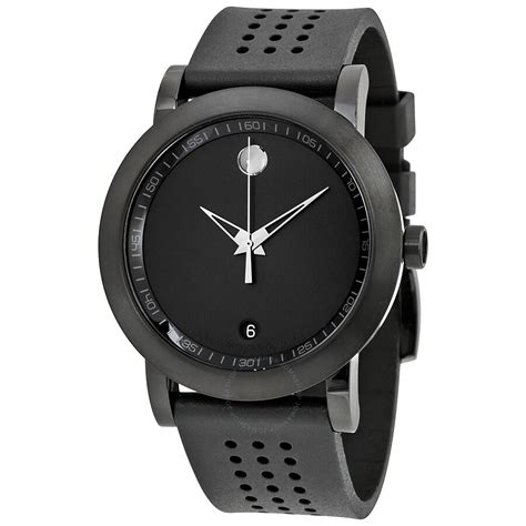 Movado Museum Black Dial Rubber Strap Men's Watch 0607038 - Museum - Movado - Watches - Jomashop