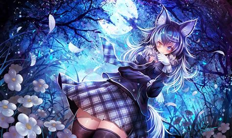 Skirt, Girl, Moon, Night, 1080P, Kemono Friends, Grey Wolf (Kemono ...