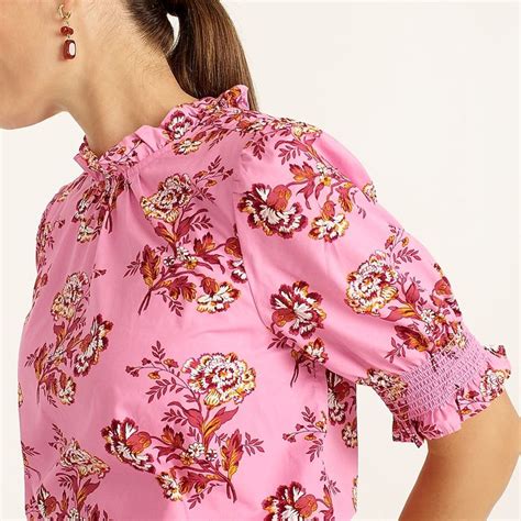 J.Crew: Smocked Puff-sleeve Top In Marigold Bouquets For Women | Puff sleeve top, Puff sleeve ...