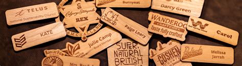 Wood Name Tags and Badges - Custom Laser Engraved