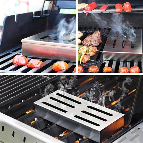 8.34'' Stainless Steel Smoker Box Lid Gas Barbecue Grill Smoker Box Apple Wood Chip Smoker Box ...