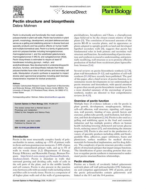 (PDF) Pectin structure and biosynthesis Debra Mohnen · Pectin structure ...