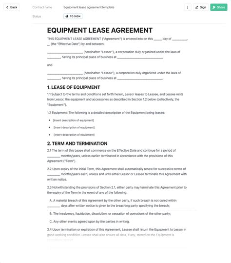 Equipment lease agreement template - free to use