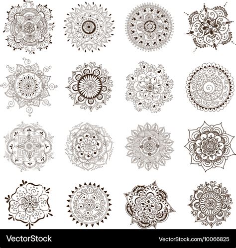 Tattoo henna mandala set Royalty Free Vector Image