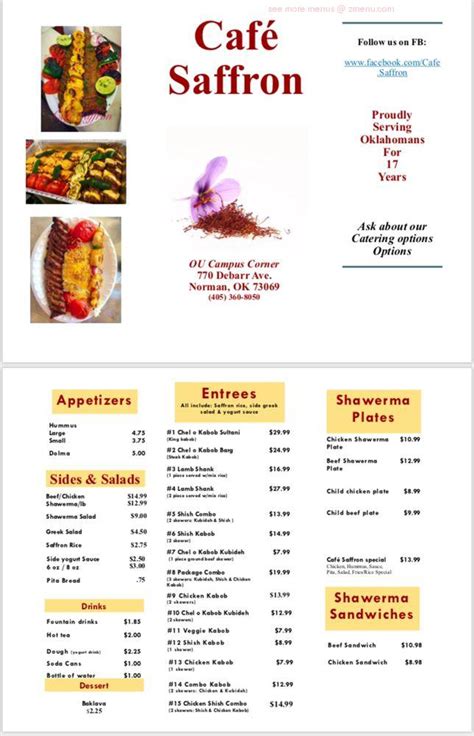 Online Menu of Cafe Saffron Restaurant, Norman, Oklahoma, 73069 - Zmenu