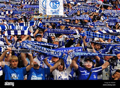 Germany, North Rhine-Westphalia - Football fans of FC Schalke 04 in the Veltins Arena Stock ...