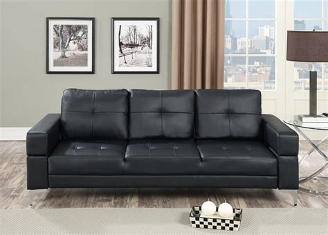 Poundex F6830 Nathaniel iii black faux leather futon sofa bed with arms ...