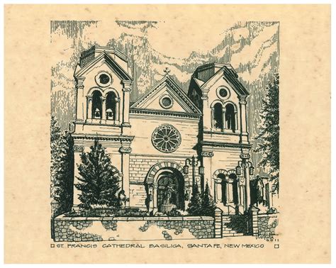 Hand Sketch of St. Francis Cathedral Basilica, Santa Fe, New Mexico ...