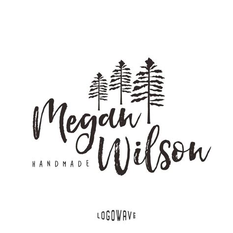 the logo for megan wilson's handmade clothing line, with trees in the background