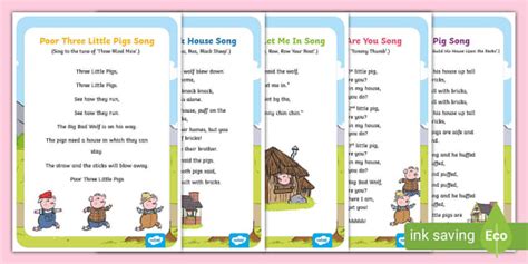 The Three Little Pigs Nursery Rhyme Lyrics Sheets | Twinkl