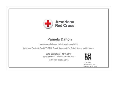 Red Cross CPR and First Aid Certificate