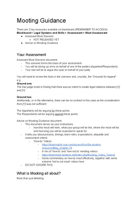 Mooting Prep + Tips - Mooting Guidance There are 2 key resources available on blackboard ...
