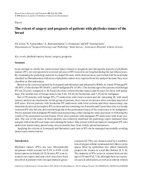 (PDF) The extent of surgery and prognosis of patients with phyllodes tumor of the breast | John ...