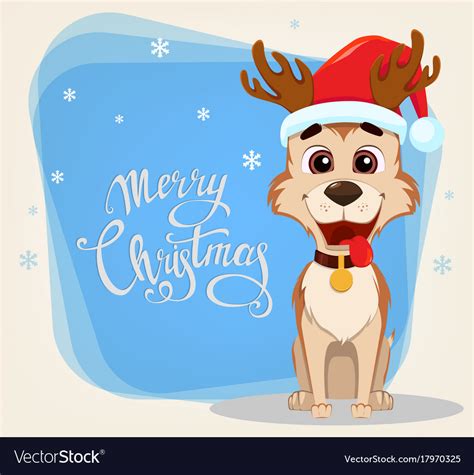 Merry christmas greeting card cute dog wearing Vector Image