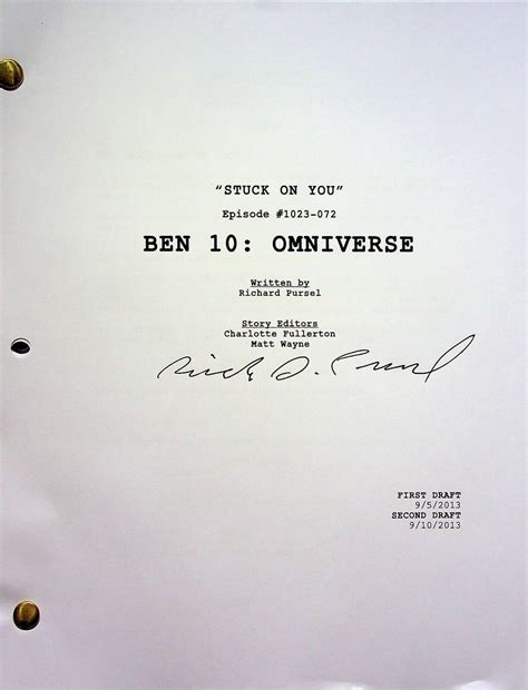 Ben 10: Omniverse 2013 STUCK ON YOU Script Copy SIGNED Richard Pursel ...