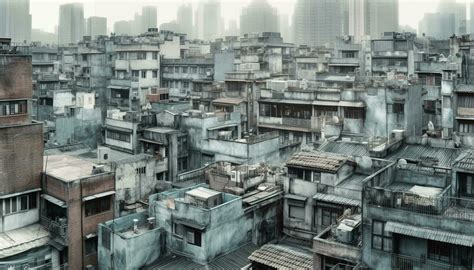 Dirty city skyline, crowded streets, old buildings, air pollution generated by AI 24933763 Stock ...