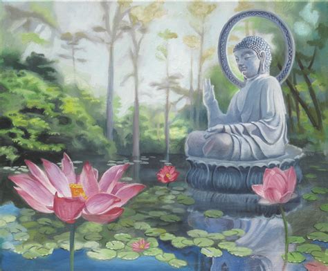 Lotus Flowers and Buddha | This is another oil on stretched … | Flickr