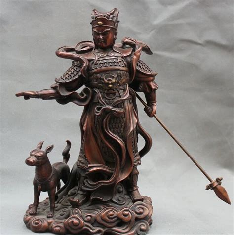 11" Chinese Bronze Er Lang god Xiao day dog warrior yang jian Statue sculpture-in Statues ...