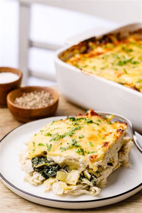 Cream Cheese Spinach Artichoke Chicken Casserole - Nurtured Homes