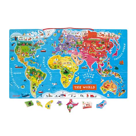 Magnetic World Map Puzzle-English Version 92 Magnetic Pieces by Janod ...