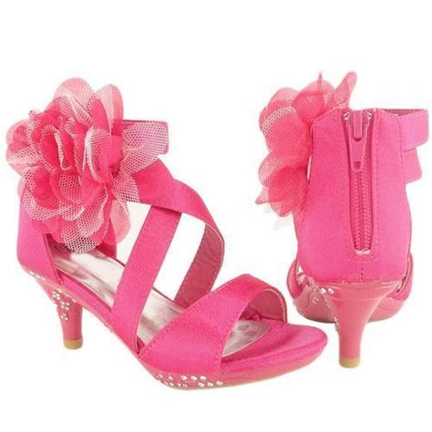 Kids Strappy High Heel Dress Sandals Flower Fuchsia Satin 9 4 Rhinestones Girls | eBay # ...