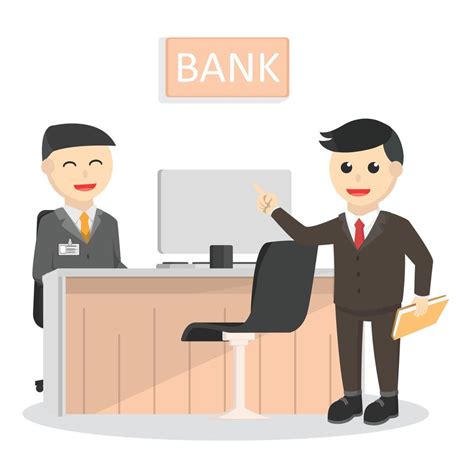 bank teller serve businessman design character on white background ...