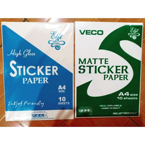 Veco Sticker Paper by 10 sheets A4 size ( matte / glossy ) | Shopee Philippines